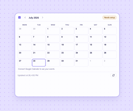 A Google Calendar card before connection, showing its Connect button